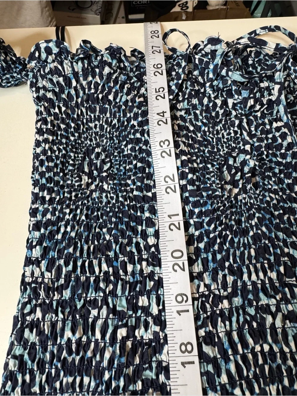 Free People Smocked Mini Dress Blue Print Cotton Size S/P